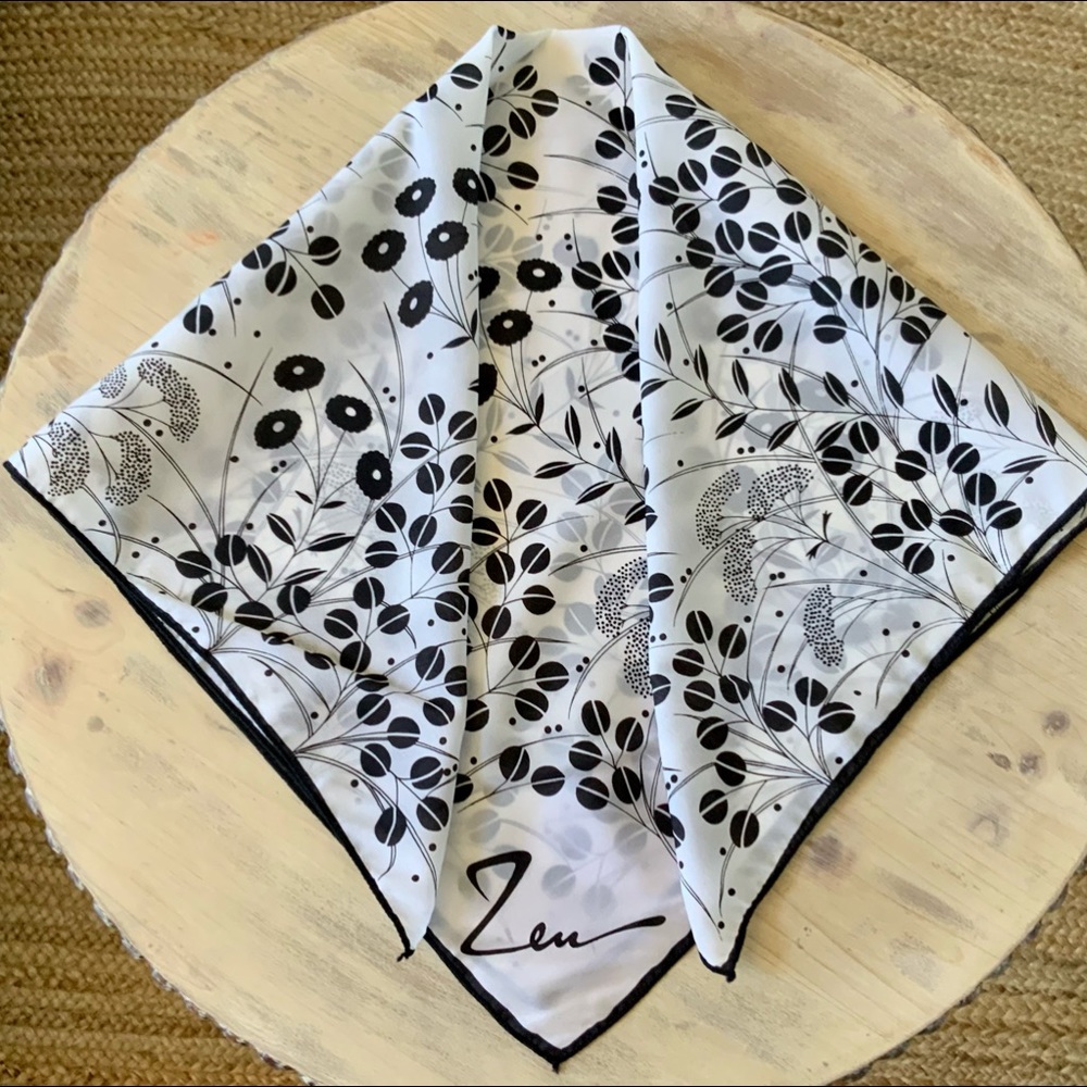 Vintage Black and White Floral Fashion Scarf, Zen